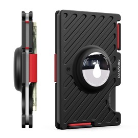 MIFANYO Minimalist Wallet for Men with Air tag Holder(Not Included AirTag), Rfid Blocking Metal Wallets with Money Strap, Slim Front Pocket Aluminum Card Holder, Black, LKA-04