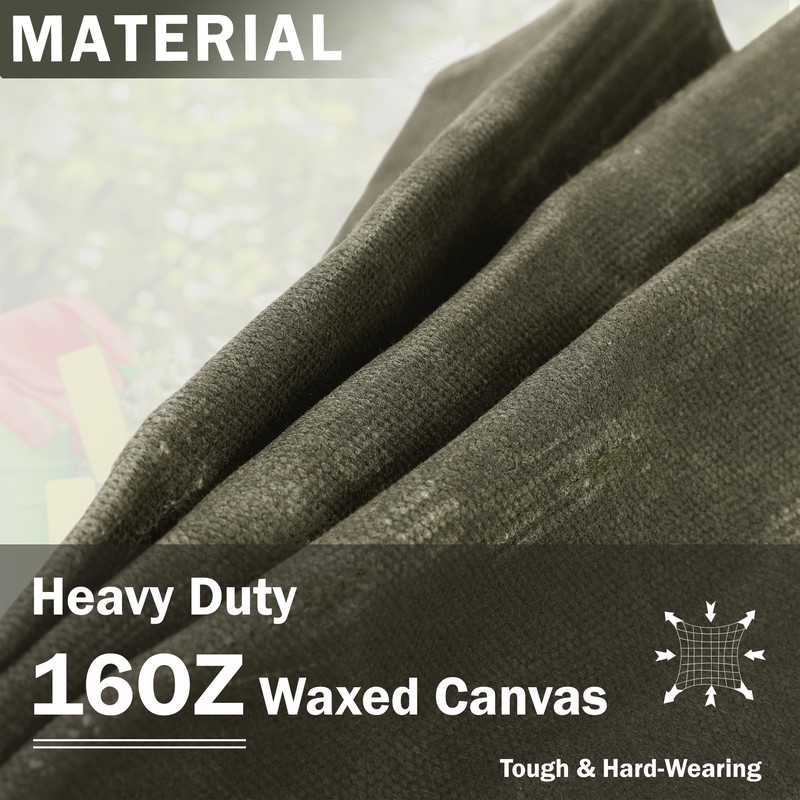 Tool Bag, Heavy Duty 16oz Waxed Canvas Garden Tool Tote