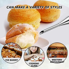 4PCS Cream Icing Piping Nozzle Tip, Stainless Steel Long Puff Nozzle Tip Cream Filler Filling Cupcakes Doughnuts Pastry Tool