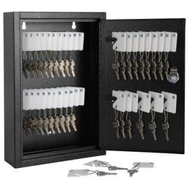 KYODOLED Key Storage Lock Box Wall Mount, Locking 40 Key Cabinet Holder Box with Key Lock, Hooks & Labels for Home, Office, Commercial Management, 2.5" D x 8.1" W x 12.1" H, Black