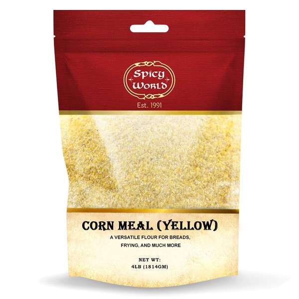 Spicy World Yellow Corn Meal Medium Grind 4 Pound (64oz) - Great for Cornbread, Muffins