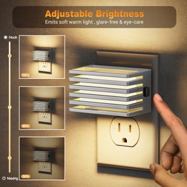 JandCase LED Night Light, Silver Night Lights Plug into Wall with Dusk to Dawn Sensor, Dimmable Plug in Night Light [2 Pack], Adjustable Brightness, 3000K Soft White Nightlight for Bedroom Bathroom