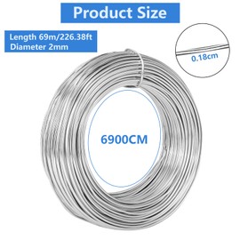 JMIATRY 12 Gauge 226.4ft / 69m Aluminium Craft Wire, 2mm Thick Silver Modelling Metal Wire, Flexible Bendable Crafting Wire for DIY Sculptures, Jewelry Making, Wire Weaving and Wrapping