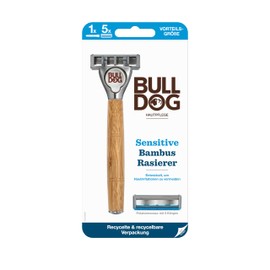 BULLDOG - Wet Shaving for Men | Sensitive Razor with Bamboo Handle | Razor + 4 Replacement Blades | 5-Way Blade