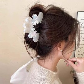 2PCS Hair Claw Flower hair clip Large Flower Hair Claw Clips for Thick Hair, Non Slip Strong Hold for Women Girls（White/coffee color）