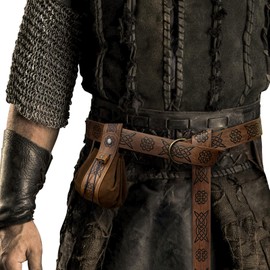 HiiFeuer Medieval O-Ring Belt with Portable Drawstring Bag, Retro Renaissance Faux Leather Belt and Purse Set for LARP, Brown D