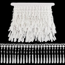 AHANDMAKER 4.6 Yards Tassel Fringe Ribbon 4 Inch Wide Fringe Trim Lace Boho Tassel Ribbon for Clothing Curtain Pillow Carpet Lamp Shade Dress Crafts Decoration, White