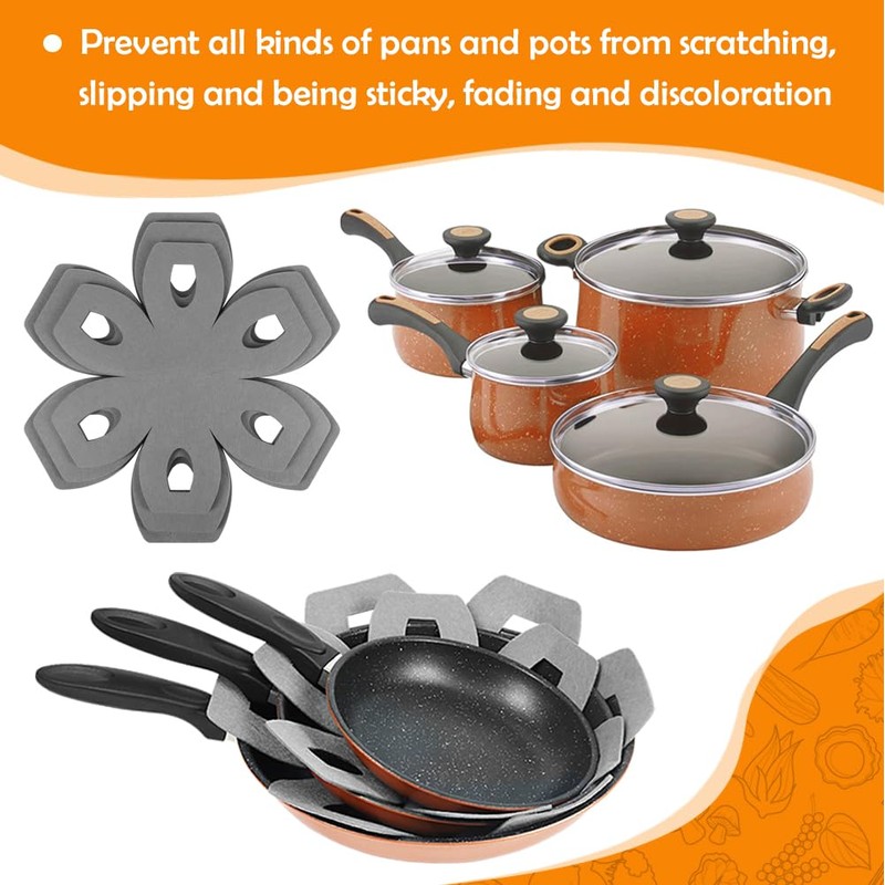BYKITCHEN Pan Protectors for Stacking, Gray Saucepan Protectors, 6PCS and