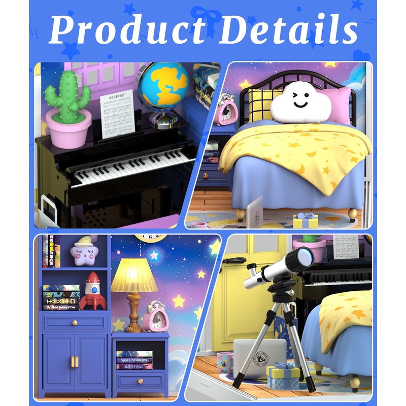 BeepZipp Starry Night Bedroom Miniature House Kit, DIY Space-Themed Dollhouse