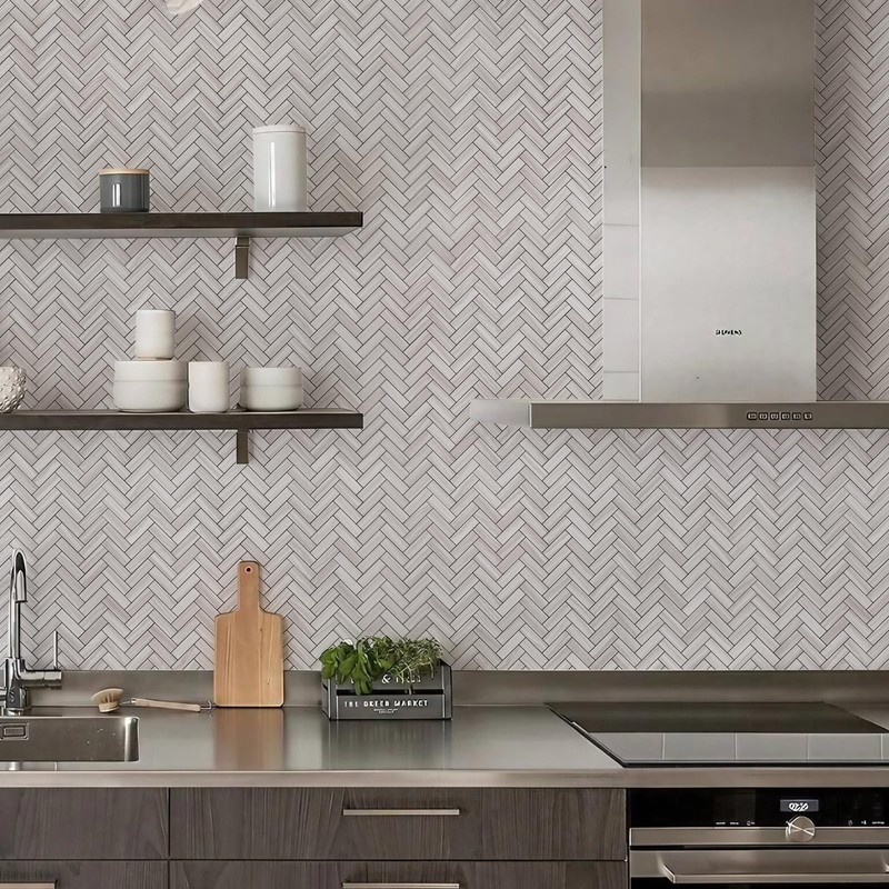 STICKGOO 10-Sheet Peel and Stick Backsplash, PVC Backsplash Tile, Herringbone