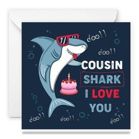 Papa Prints Funny Cousin Birthday Card Female Shark Birthday Cards for Men Happy Birthday Cousin Card Girl From Relatives Cousin Gifts Funny Birthday Card (145 x 150 mm) with Envelope