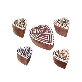Decorative Motif Heart and Floral Wooden Printing Stamps (Set of 5)