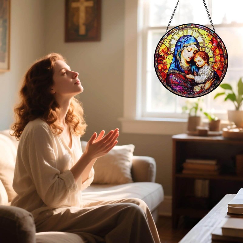 The Virgin Mary and Jesus Stained Glass suncatcher