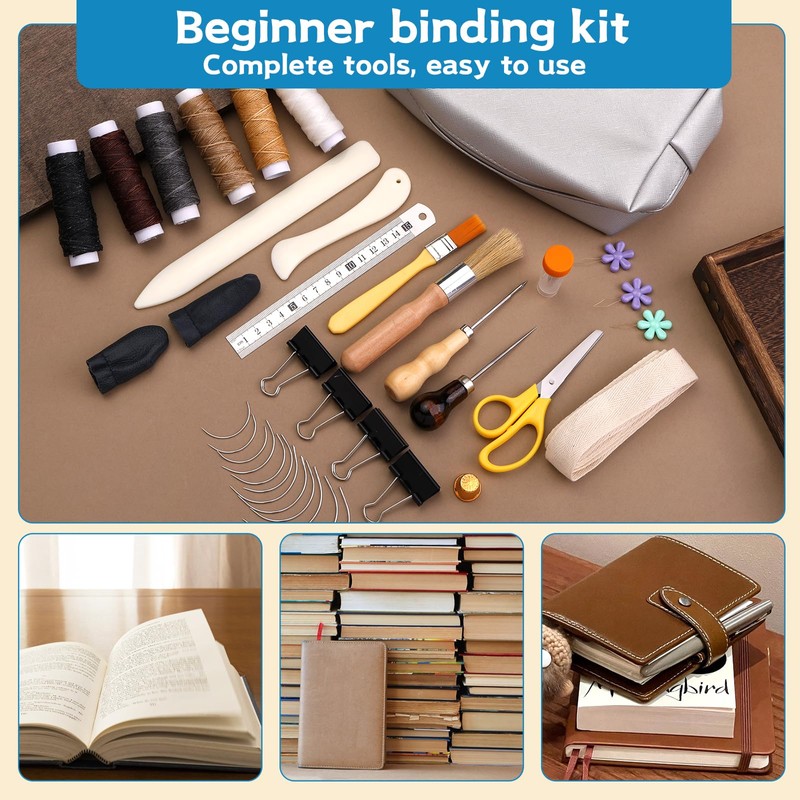 Axmru 49 Pcs Bookbinding Kits for Beginners Bookbinding Tools Book