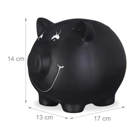 Relaxdays Piggy Bank to Write On, Ceramic, Wedding, Birthday, Christening, Savings Bank, H x W x D: 14 x 17 x 13 cm, Black