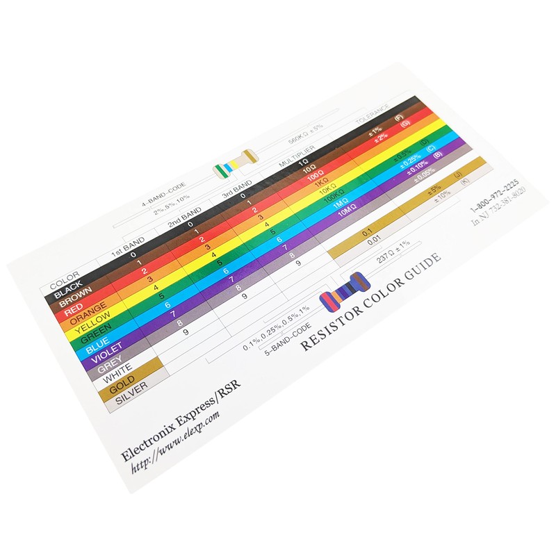 6 Pack Resistor Color Code Guide Cards for Standard and