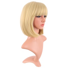 MapofBeauty 12 Inch /30 cm Fashion Lady Short Straight Synthetic Flat Bangs Bob Wig (Mixed Golden)