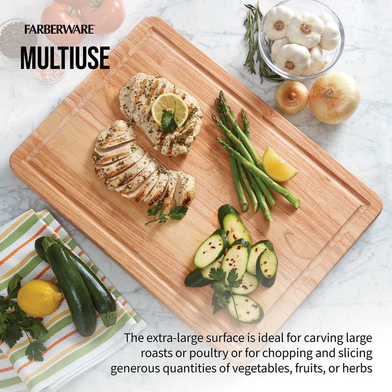 Farberware Extra-Large Cutting Board with Perimeter Juice Trench, Reversible Chopping