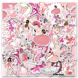 105 Pcs Aesthetic Stickers for Pink Ballerina Waterproof Vinyl Decal for Girl Teen Adult Student Water Bottle Laptop Phone Computer Skateboard Luggage Notebook Dance Stickers