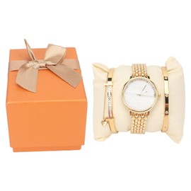 3pcs Women Watch Bracelet Set Gillter Elegant Hypoallergenic Waterproof Quartz Watch Bangle Set Golden
