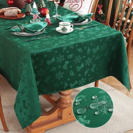 Honellaty Christmas Rectangular Tablecloth, Spillproof Wrinkle Resistant Jacquard Table Cloth with Christmas Holiday-Themed Patterns for Dining Room & Holiday Decoration (Green,60" x 84" (6-8 Seats))