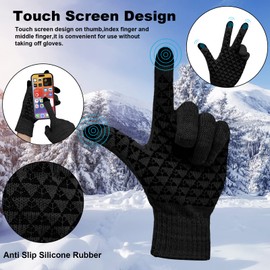 UPhitnis Beanie Men's Winter Long Slouch Winter Hat Hood Men's Beanie Women's with Checked Very Soft Fleece Lining, BLACK SET With GLOVES