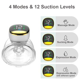 Wearable Breast Pump Portable Hands Free Electric Breast Pump for Breastfeeding LED Screen 4 Modes 12 Suction Low Noise with 180ml Storage Capacity