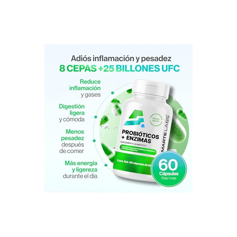 AMARTE LABS Probióticos + Enzimas Digestivas 25 Billones UFC Prebiótico