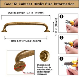 Goo-Ki 6 Pack Brushed Champagne Bronze Drawer Pulls Kitchen Cabinet Hardware - 5.04"(128mm) c-c Dark Gold Modern Dresser Furniture Handles for Bar Cupboard Bathroom Closet Wardrobe, 9330CB-128
