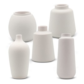 Koyal Wholesale Ceramic Bud Vases, Modern Decorative Vases for Wedding, Set of 5 Small & Tall Vases, White