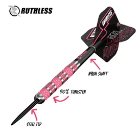 RUTHLESS RX Girl Power Darts Set | 90% Tungsten Steel Tip | Knurled Pink, Standard, 26g (D6106)