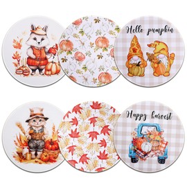 Fall Placemats Set of 6 Round Thanksgiving Table Mats 13 Inch Autumn Harvest Maple Leaves Animal Placemats Heat Resistant Pumpkins Dining Table Mats for Home Kitchen Decor Holiday Party Placemats