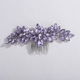 Teyglen Purple Crystal Bridal Hair Comb Full Rhinestone Wedding Hair Piece Bridal Headpiece Rhinestone Hair Accessories for Women Hairpieces (Purple)