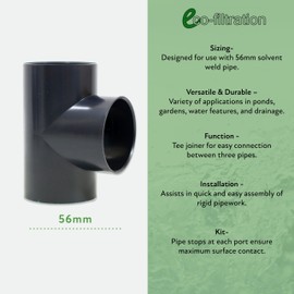 eco-filtration 56mm/2” Solvent Weld Tee Joiner – Durable PVC Pipe Fitting for 50mm Domestic Waste Pipe – Leak-Proof 3-Port Connector for Strong, Secure Connections