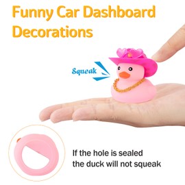 wonuu Pink Rubber Duck with Heart-Shaped Sunglasses Car Ducks Small Ducks with Cowboy Hat Polka Dot Pink Gold