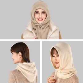 UOUOU Gorro de Punto con Calentador,Bufanda con Capucha y cordón,Gorro de Punto para Mujer de Cuello, Gorro de Invierno para Mujer, Gorro Tejido Invierno，Bufanda con Capucha y Calentador de Cuello