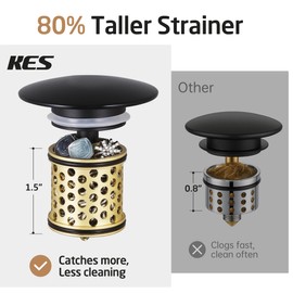 KES Bathroom Sink Drain with Overflow, All Metal Pop Up Drain for Bathroom Sink Stopper with Strainer Basket Hair Catcher Anti Clog Rustproof Matte Black, S2018A-BK