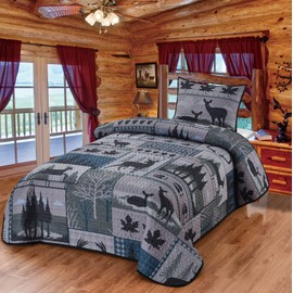 De Leon Collections Deer Run Patchwork Quilt Bedding Set/Size: Twin Quilt + 1 Standard Pillow Sham