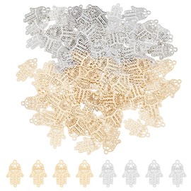 DICOSMETIC 100pcs 2 Colors Brass Hamsa Hand Charm Fatima Symbol Pendant Jewish Hand Pendant for DIY Jewelry Necklace Bracelet Making, Hole: 1mm, Brass, No Gemstone