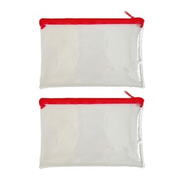 Clear Transparent Plastic Pencil Case for Exams & GCSE - See-Through Exam Pouch with Two Red Suits, School Supplies (Pencil Case Clear)