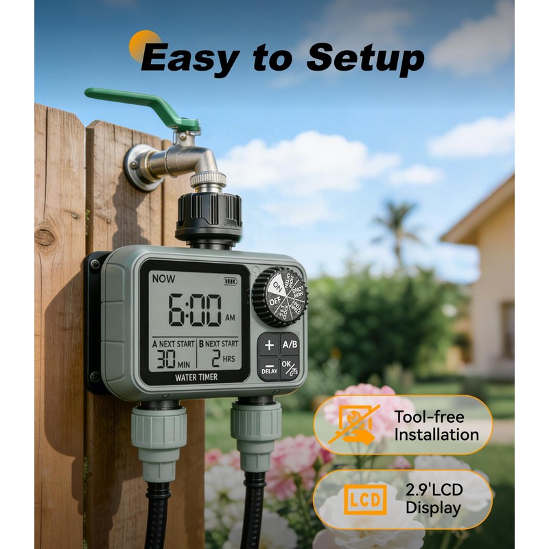 Kenkor Sprinkler Timer 2 Zone, Water Timers for Garden Hose,