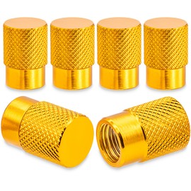 MEAJOO 6PCS Tire Valve Stem Caps, Corrosion Resistant Leak-Proof, with Rubber O-Ring, Universal Wheel Tyre Stem Covers for Cars, SUV, Trucks, Bikes, Motorcycles, Bicycles(Gold)
