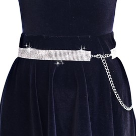 Millennials In Motion Rhinestone Silver Waist Chain Belt Diamond Sparkle Bridal Wedding Bling Jewel Belt Designer Sparkly Body Belt for Skirt Jumpsuit Jeans or Dress