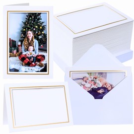 Litpoetic 100 Sets 4x6 Photo Frame Cards with Envelopes,Cardboard Photo Card Holder and Envelopes,Paper Picture Frame Photo Insert Notecards for Wedding, Graduation, Classroom(Gold Border)