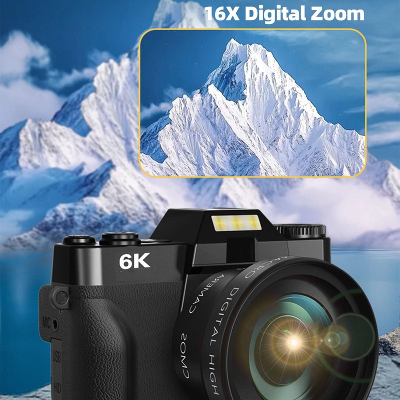 Dpofirs 6K Digital Camera for Photography, Vintage 75MP Vlogging Camera