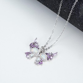 KINGWHYTE Butterfly Necklace Crystal Pendant 925 Sterling Silver Butterfly Amethyst Necklace for Women Girls Butterfly Jewellery Ideal Birthday Gift, Sterling Silver, Opal