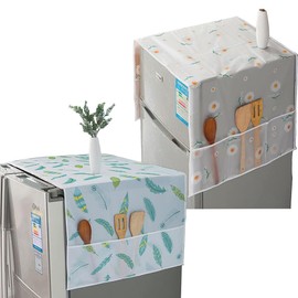 2pcs Refrigerator Dust Cover Kitchen Cleaning Cloth Protective Cover Waterproof and Oilproof Refrigerator Cover Drum Washing Machine Cover Cloth Home (Daisiy+Feather Single Door 54*130cm)