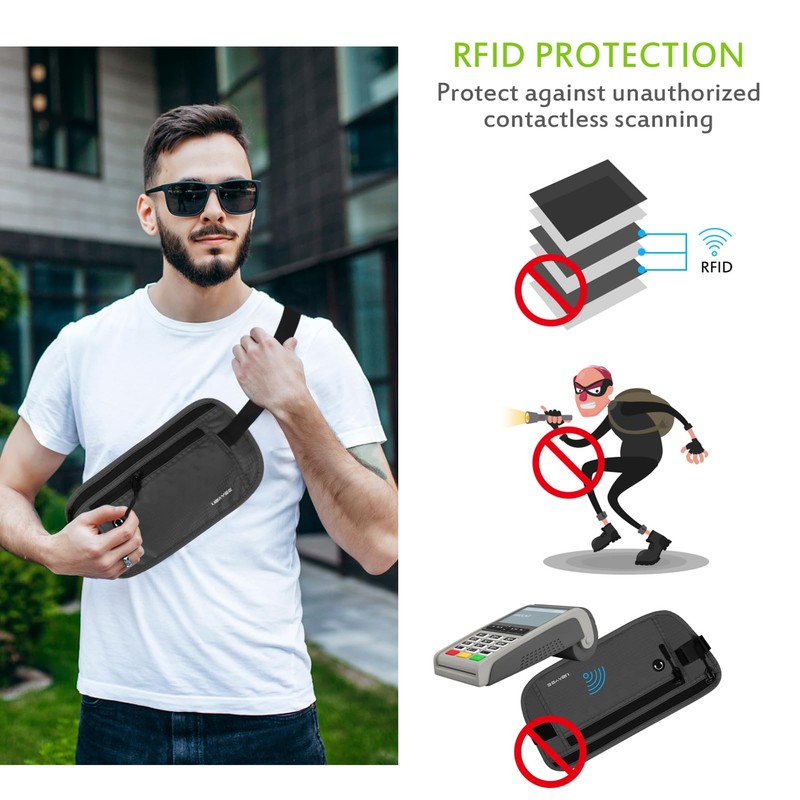 UBAYEE Travel Money Belt Hidden Under Clothes with RFID Blocking