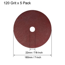 sourcing map 7-Inch x 7/8-Inch Aluminum Oxide Resin Fiber Discs, Center Hole 120 Grit Sanding Grinding Discs, 5 Pack