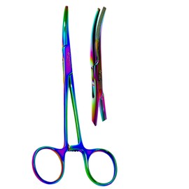 ArTLaB-1 Each Dog Pet Ear/Nose Hair Puller Grooming and Tick Removing Hemostat Locking Forceps Pliers, 5.5" (14cm), Straight Curved Forceps (Curved Rainbow 5.5")